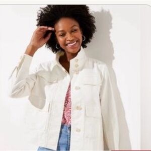 Loft Canvas Utility Jacket White Linen Blend Causal Long Sleeve Women's Small